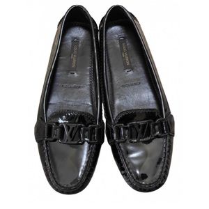 ✨Louis Vuitton LV Logo Black Patent Leather Loafer Shoes Flats Slip-on